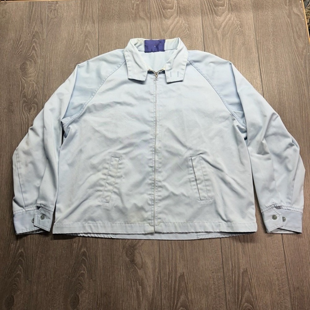 Vintage 80s Mens Light Blue Cropped Jacket Full Zip Twill Coat Large